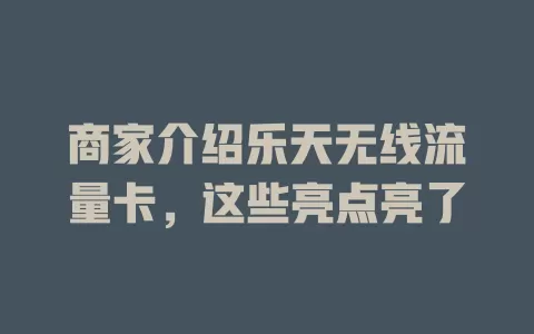 商家介绍乐天无线流量卡，这些亮点亮了