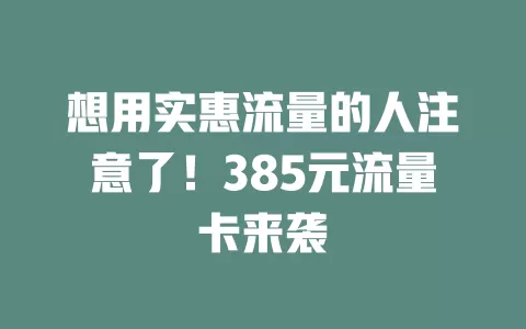 想用实惠流量的人注意了！385元流量卡来袭