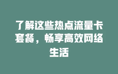 了解这些热点流量卡套餐，畅享高效网络生活