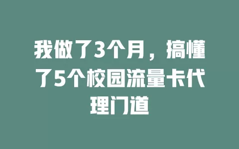 我做了3个月，搞懂了5个校园流量卡代理门道