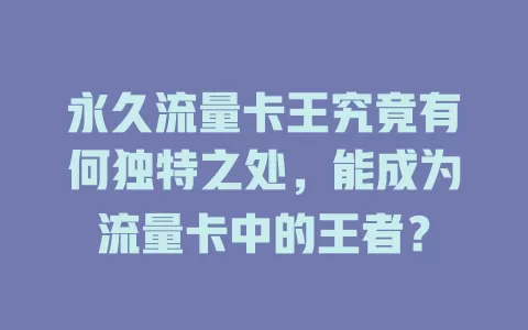 永久流量卡王究竟有何独特之处，能成为流量卡中的王者？