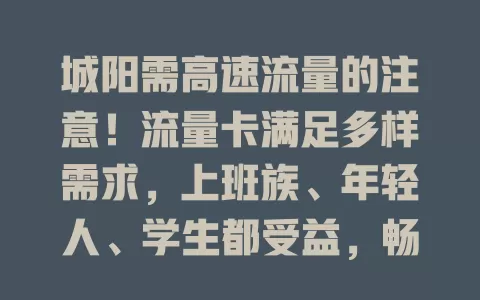 城阳需高速流量的注意！流量卡满足多样需求，上班族、年轻人、学生都受益，畅享数字便捷
