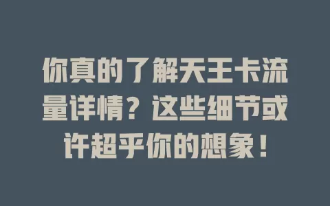 你真的了解天王卡流量详情？这些细节或许超乎你的想象！