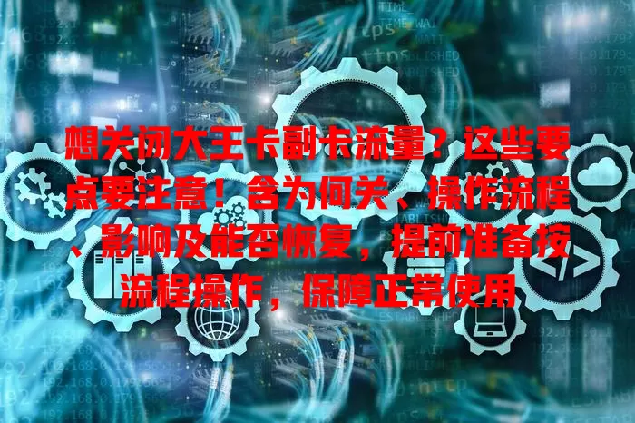 想关闭大王卡副卡流量？这些要点要注意！含为何关、操作流程、影响及能否恢复，提前准备按流程操作，保障正常使用