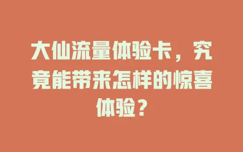 大仙流量体验卡，究竟能带来怎样的惊喜体验？