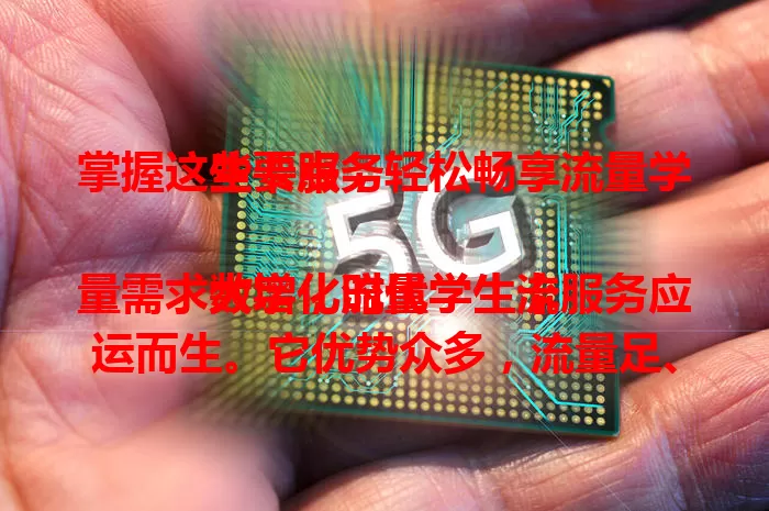 掌握这些要点，轻松畅享流量学生卡服务

数字化时代学生流量需求大增，流量学生卡服务应运而生。它优势众多，流量足、费用合理，套餐贴心，办理简便，还有优质客户支持，助学生畅享网络便利与学习成长。