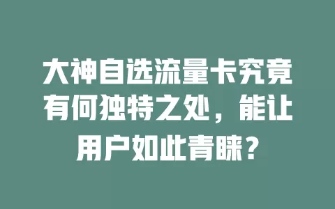 大神自选流量卡究竟有何独特之处，能让用户如此青睐？