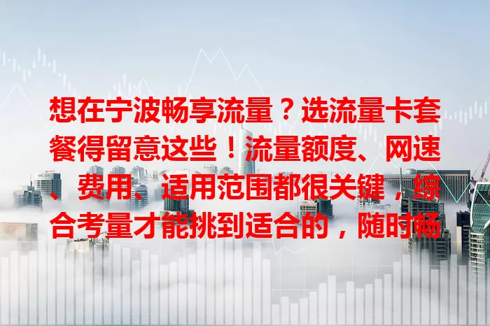 想在宁波畅享流量？选流量卡套餐得留意这些！流量额度、网速、费用、适用范围都很关键，综合考量才能挑到适合的，随时畅快用网！