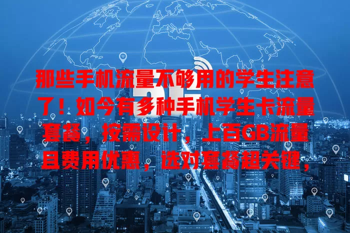 那些手机流量不够用的学生注意了！如今有多种手机学生卡流量套餐，按需设计，上百GB流量且费用优惠，选对套餐超关键，别因流量困扰影响手机使用！