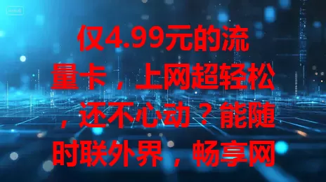 仅4.99元的流量卡，上网超轻松，还不心动？能随时联外界，畅享网络无顾虑，稳定信号强，无论在哪都好用，快抓住机会享网络乐趣！