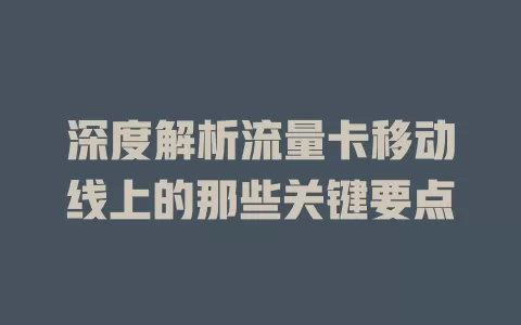 深度解析流量卡移动线上的那些关键要点