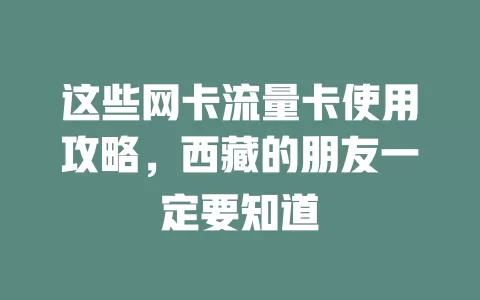 这些网卡流量卡使用攻略，西藏的朋友一定要知道