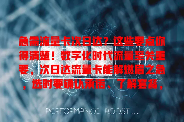 急需流量卡次日达？这些要点你得清楚！数字化时代流量至关重要，次日达流量卡能解燃眉之急，选时要确认承诺、了解套餐，多留意就能畅享快速服务便利。