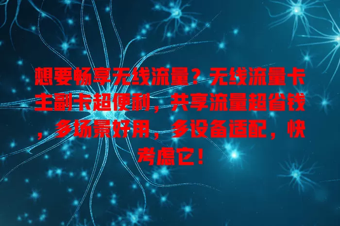 想要畅享无线流量？无线流量卡主副卡超便利，共享流量超省钱，多场景好用，多设备适配，快考虑它！