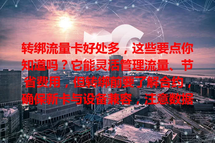转绑流量卡好处多，这些要点你知道吗？它能灵活管理流量、节省费用，但转绑前要了解合约，确保新卡与设备兼容，注意数据迁移备份，掌握方法才能让流量卡更好服务生活。
