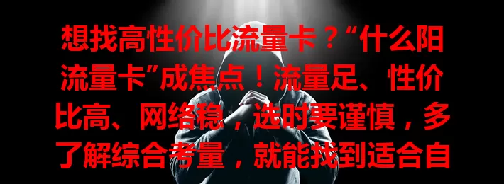 想找高性价比流量卡？“什么阳流量卡”成焦点！流量足、性价比高、网络稳，选时要谨慎，多了解综合考量，就能找到适合自己的，畅游网络世界