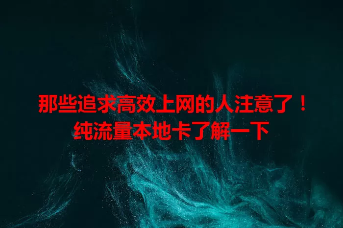 那些追求高效上网的人注意了！纯流量本地卡了解一下