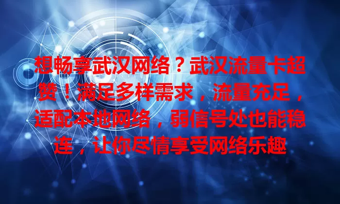 想畅享武汉网络？武汉流量卡超赞！满足多样需求，流量充足，适配本地网络，弱信号处也能稳连，让你尽情享受网络乐趣