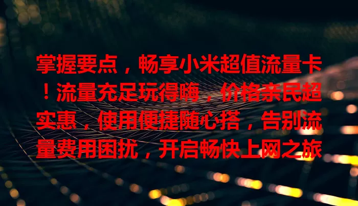 掌握要点，畅享小米超值流量卡！流量充足玩得嗨，价格亲民超实惠，使用便捷随心搭，告别流量费用困扰，开启畅快上网之旅