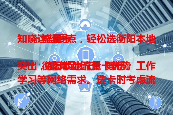 知晓这些要点，轻松选衡阳本地流量卡

衡阳本地流量卡优势突出，能满足出行、娱乐、工作学习等网络需求。选卡时考虑流量套餐、费用、网络质量等因素，明确适用场景，就能轻松选出适合自己的流量卡。