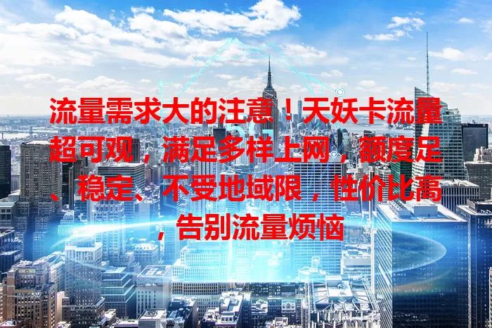 流量需求大的注意！天妖卡流量超可观，满足多样上网，额度足、稳定、不受地域限，性价比高，告别流量烦恼
