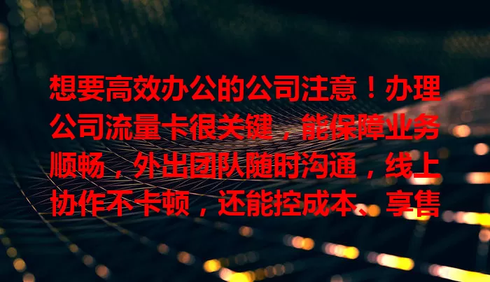 想要高效办公的公司注意！办理公司流量卡很关键，能保障业务顺畅，外出团队随时沟通，线上协作不卡顿，还能控成本、享售后，助力公司发展