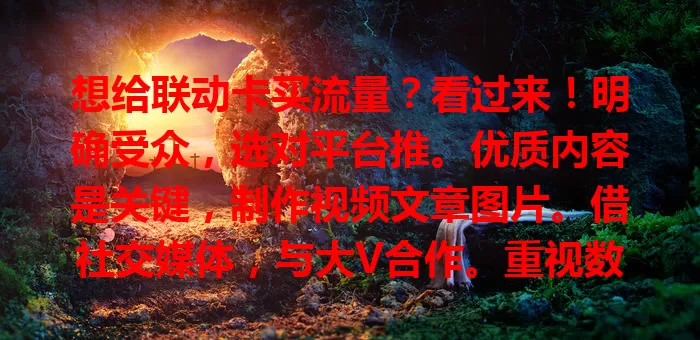 想给联动卡买流量？看过来！明确受众，选对平台推。优质内容是关键，制作视频文章图片。借社交媒体，与大V合作。重视数据分析，优化策略，多因素综合考量，为联动卡引流量！