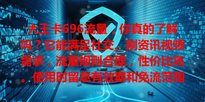 大王卡696流量，你真的了解吗？它能满足社交、刷资讯视频需求，流量规则合理，性价比高。使用时留意有效期和免流范围，合理用就能畅享移动互联网生活，发挥696流量价值。
