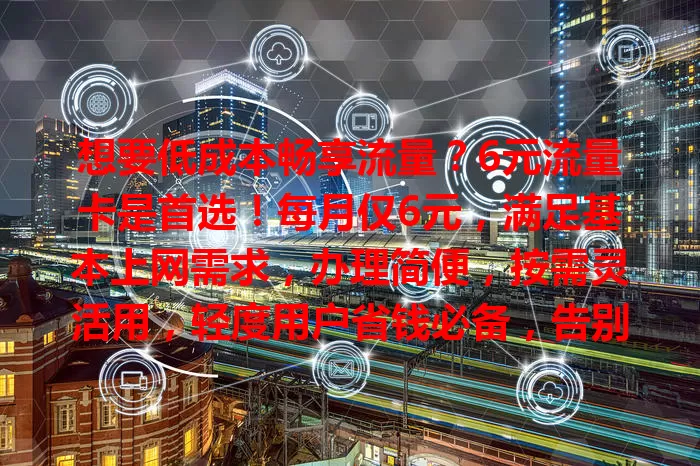 想要低成本畅享流量？6元流量卡是首选！每月仅6元，满足基本上网需求，办理简便，按需灵活用，轻度用户省钱必备，告别高额流量费！