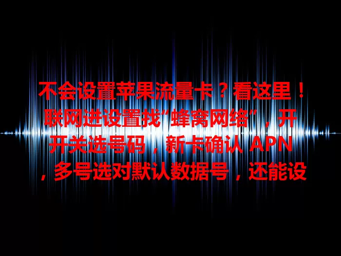 不会设置苹果流量卡？看这里！联网进设置找“蜂窝网络”，开开关选号码，新卡确认 APN，多号选对默认数据号，还能设流量限制与自动切换网络，让你畅享网络便利