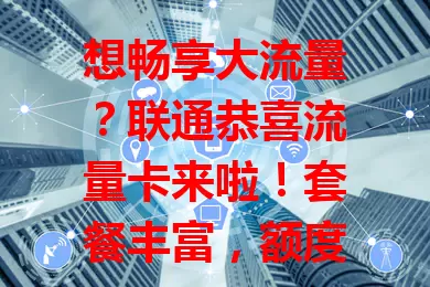 想畅享大流量？联通恭喜流量卡来啦！套餐丰富，额度多样，网络稳定快速，费用性价比高，还有贴心服务，告别流量焦虑就选它