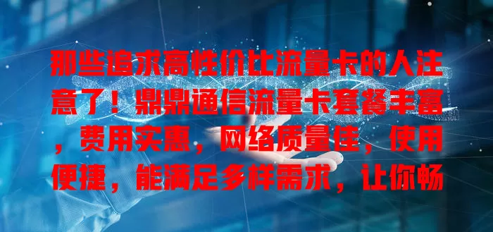 那些追求高性价比流量卡的人注意了！鼎鼎通信流量卡套餐丰富，费用实惠，网络质量佳，使用便捷，能满足多样需求，让你畅享网络，赶紧关注！