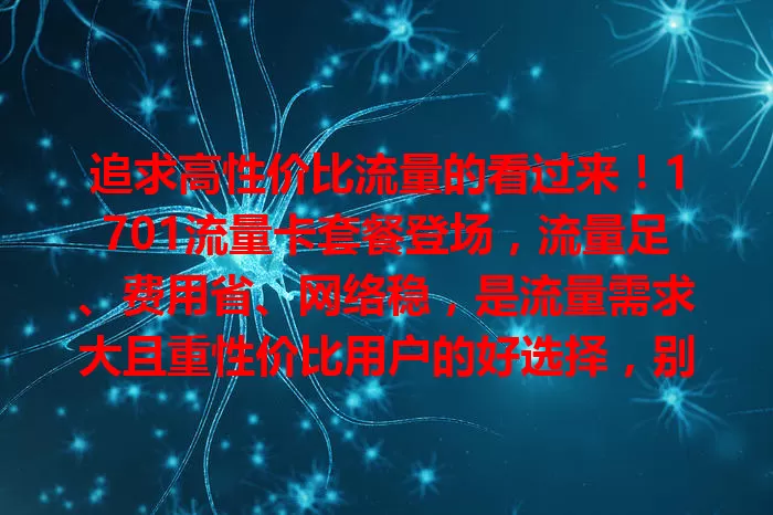 追求高性价比流量的看过来！1701流量卡套餐登场，流量足、费用省、网络稳，是流量需求大且重性价比用户的好选择，别再为选套餐烦恼，关注它有惊喜！