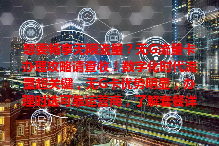 想要畅享无限流量？无G流量卡办理攻略请查收！数字化时代流量超关键，无G卡优势明显，办理时选可靠运营商，了解套餐详情，如实填信息，选合适渠道，轻松拥有畅享畅快网络生活