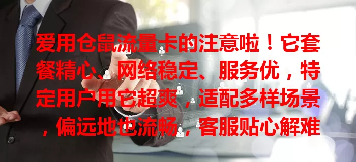 爱用仓鼠流量卡的注意啦！它套餐精心、网络稳定、服务优，特定用户用它超爽，适配多样场景，偏远地也流畅，客服贴心解难题，快关注这款专属流量卡！