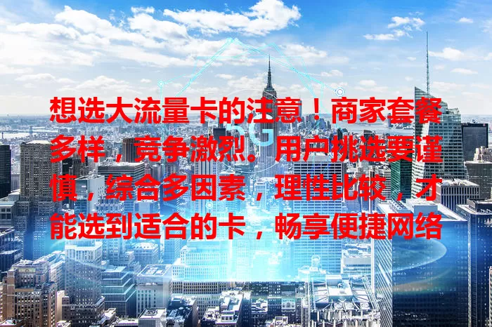 想选大流量卡的注意！商家套餐多样，竞争激烈。用户挑选要谨慎，综合多因素，理性比较，才能选到适合的卡，畅享便捷网络生活