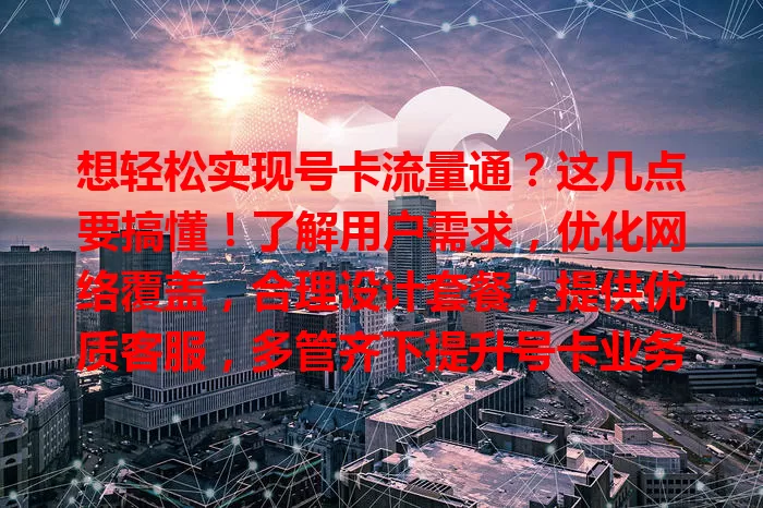 想轻松实现号卡流量通？这几点要搞懂！了解用户需求，优化网络覆盖，合理设计套餐，提供优质客服，多管齐下提升号卡业务质量，让流量畅通无阻！