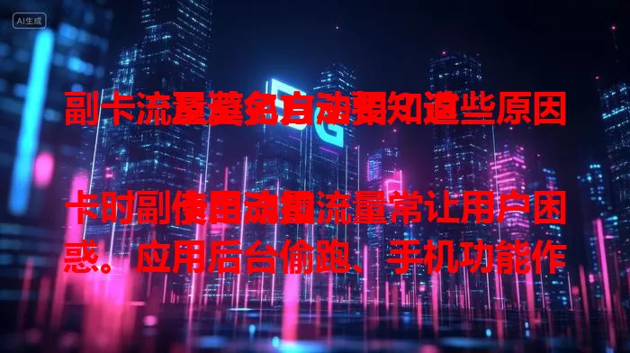 副卡流量莫名自动扣？这些原因及避免方法要知道

使用流量卡时副卡自动扣流量常让用户困惑。应用后台偷跑、手机功能作祟、套餐规则暗藏问题。想避免？定期查应用流量、关同步、研究套餐规则，让流量使用更合理经济。