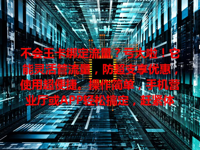 不会王卡绑定流量？亏大啦！它能灵活管流量，防超支享优惠，使用超便捷。操作简单，手机营业厅或APP轻松搞定，赶紧体验让流量使用更随心！