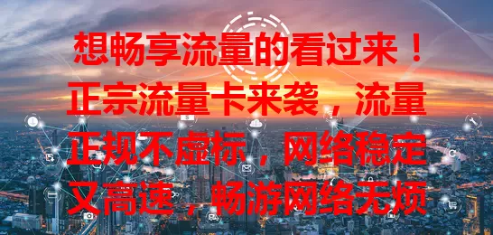 想畅享流量的看过来！正宗流量卡来袭，流量正规不虚标，网络稳定又高速，畅游网络无烦恼，工作娱乐全满足，速来开启畅快网络之旅！