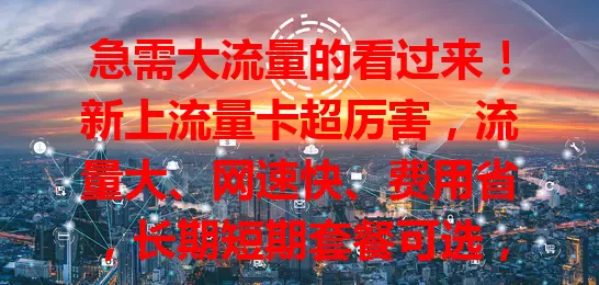 急需大流量的看过来！新上流量卡超厉害，流量大、网速快、费用省，长期短期套餐可选，为你解决流量困扰，畅享网络精彩