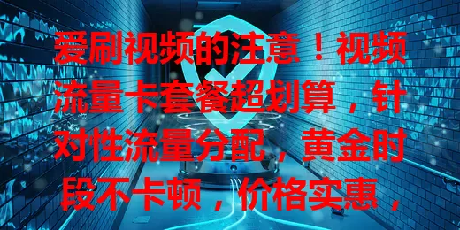 爱刷视频的注意！视频流量卡套餐超划算，针对性流量分配，黄金时段不卡顿，价格实惠，使用便捷，出差办公也方便，视频迷别错过！