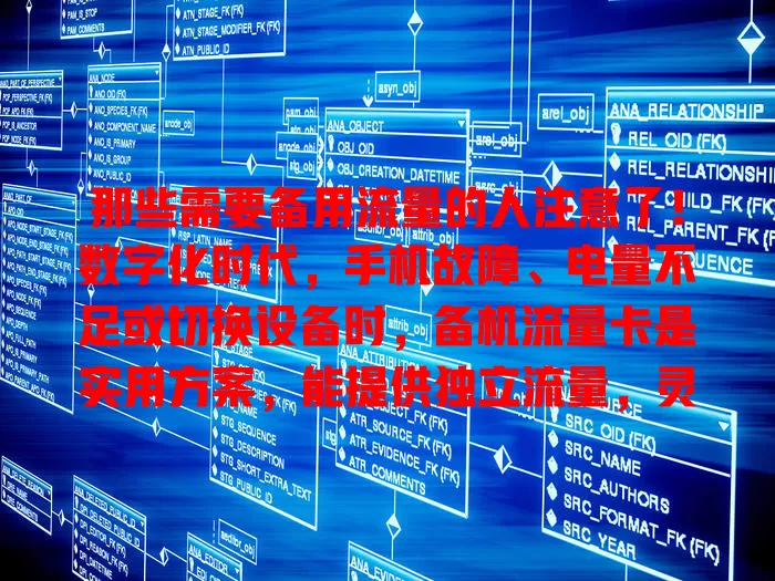 那些需要备用流量的人注意了！数字化时代，手机故障、电量不足或切换设备时，备机流量卡是实用方案，能提供独立流量，灵活便捷，选时注意选正规运营商及套餐等，能保障通讯畅通。