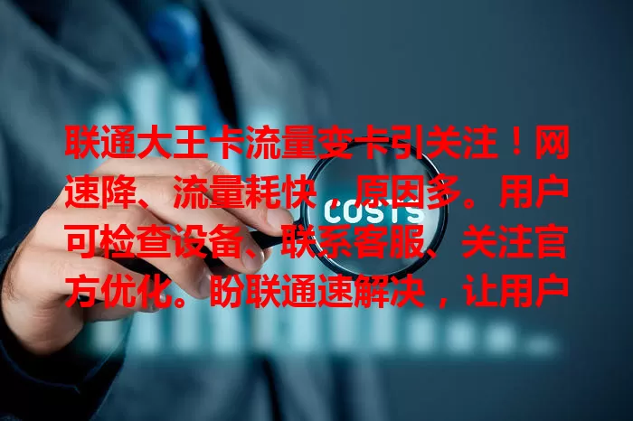 联通大王卡流量变卡引关注！网速降、流量耗快，原因多。用户可检查设备、联系客服、关注官方优化。盼联通速解决，让用户重享好服务