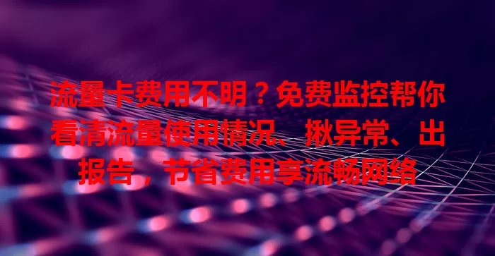 流量卡费用不明？免费监控帮你看清流量使用情况、揪异常、出报告，节省费用享流畅网络