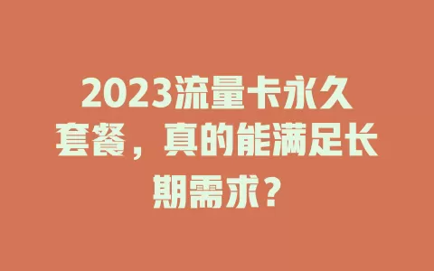 2023流量卡永久套餐，真的能满足长期需求？