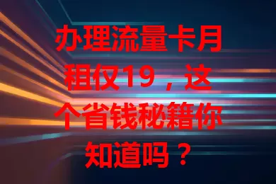 办理流量卡月租仅19，这个省钱秘籍你知道吗？